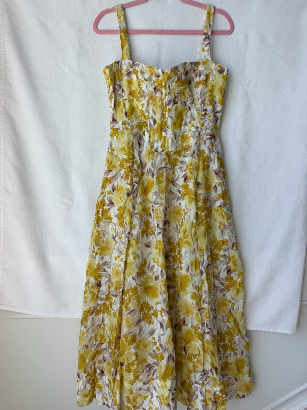 Bardot Lilah Corset Midi Dress in Yellow Floral Size 6 New - Picture 5 of 8